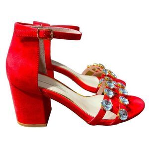 PRIMA DONNA Collection Big Studs Red Strappy Heeled Sandals Size 37 (6.5 US)